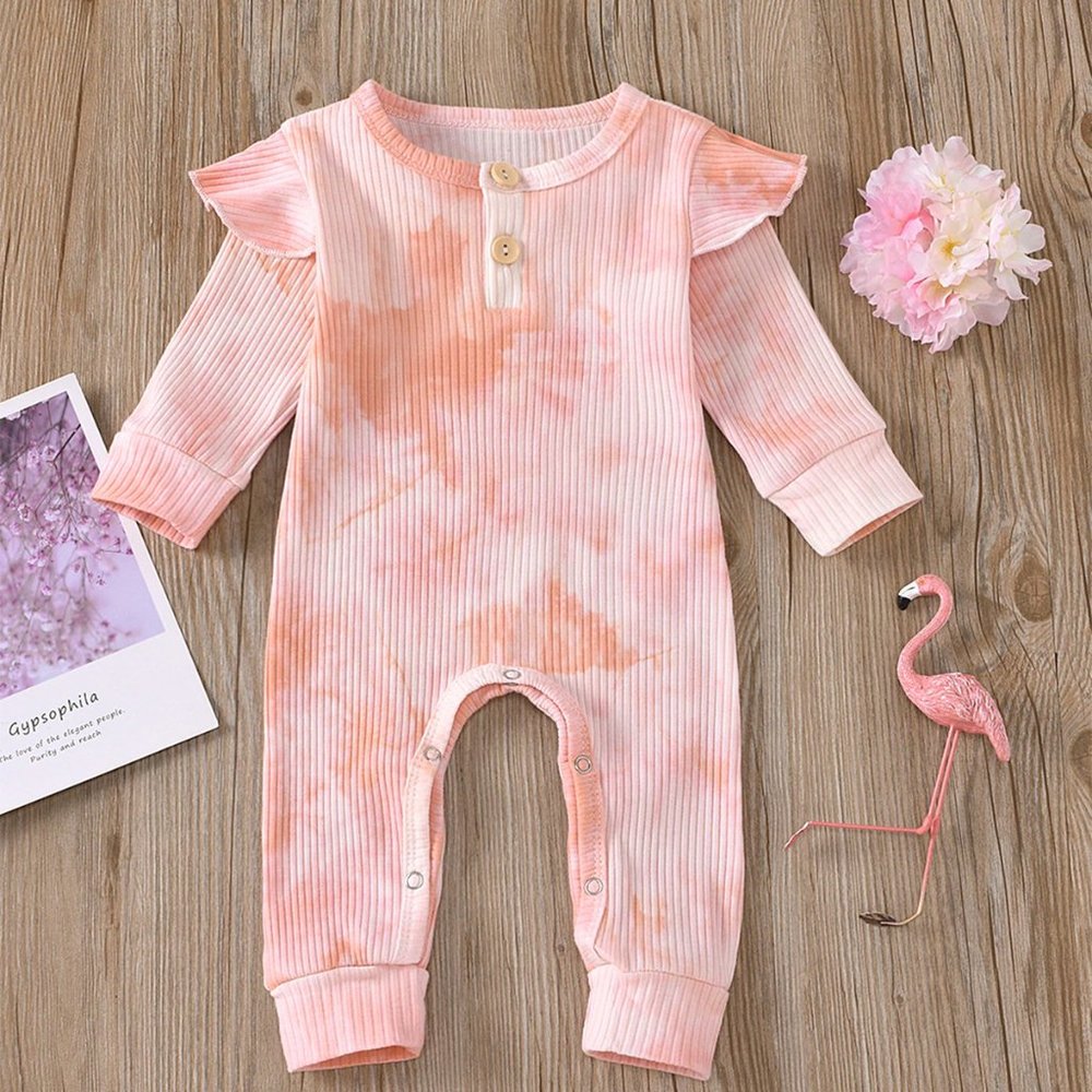 Tie-Dye Pink-White Ribbed Baby Girl Romper